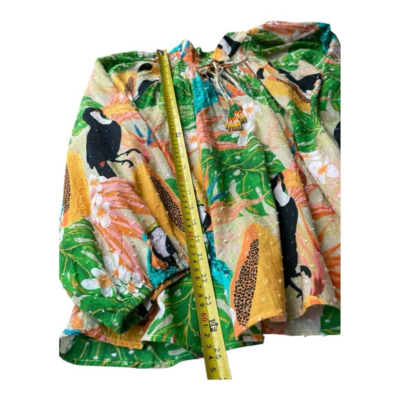 Farm Rio Helena Clip Dot Cotton Blouse Palms Parrots Print Anthropologie Sz L - Picture 8 of 12